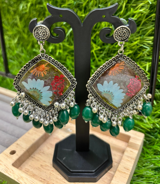Resin Floral Theme Jhumka – Real Dried Flower Collection